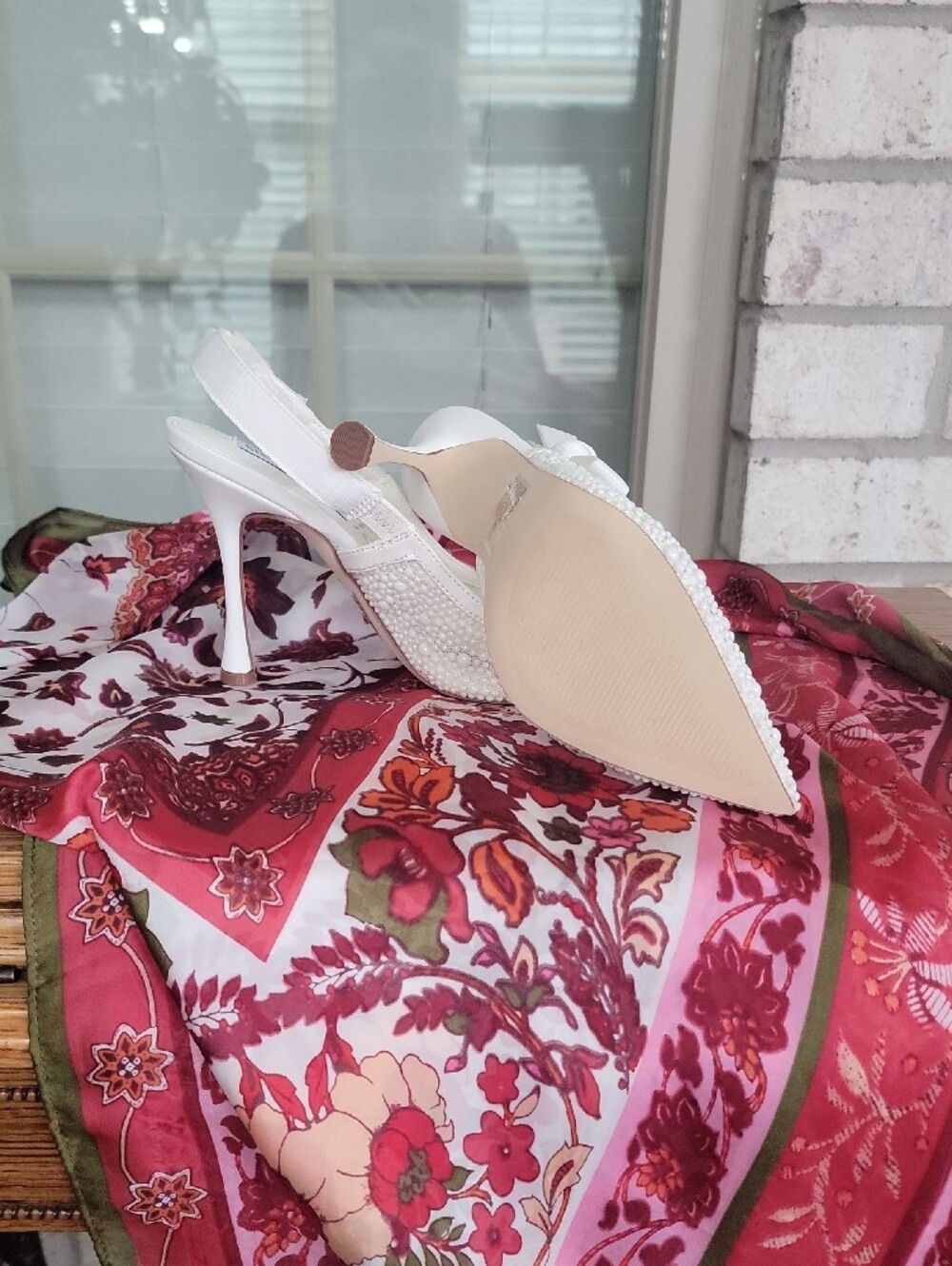 Steve Madden White Pearl-Embellished Slingback Heels - Picture 3 of 3